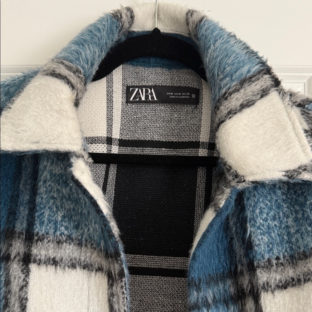 Zara Teal and Cream Checkered Jacket - Picture 4 of 7